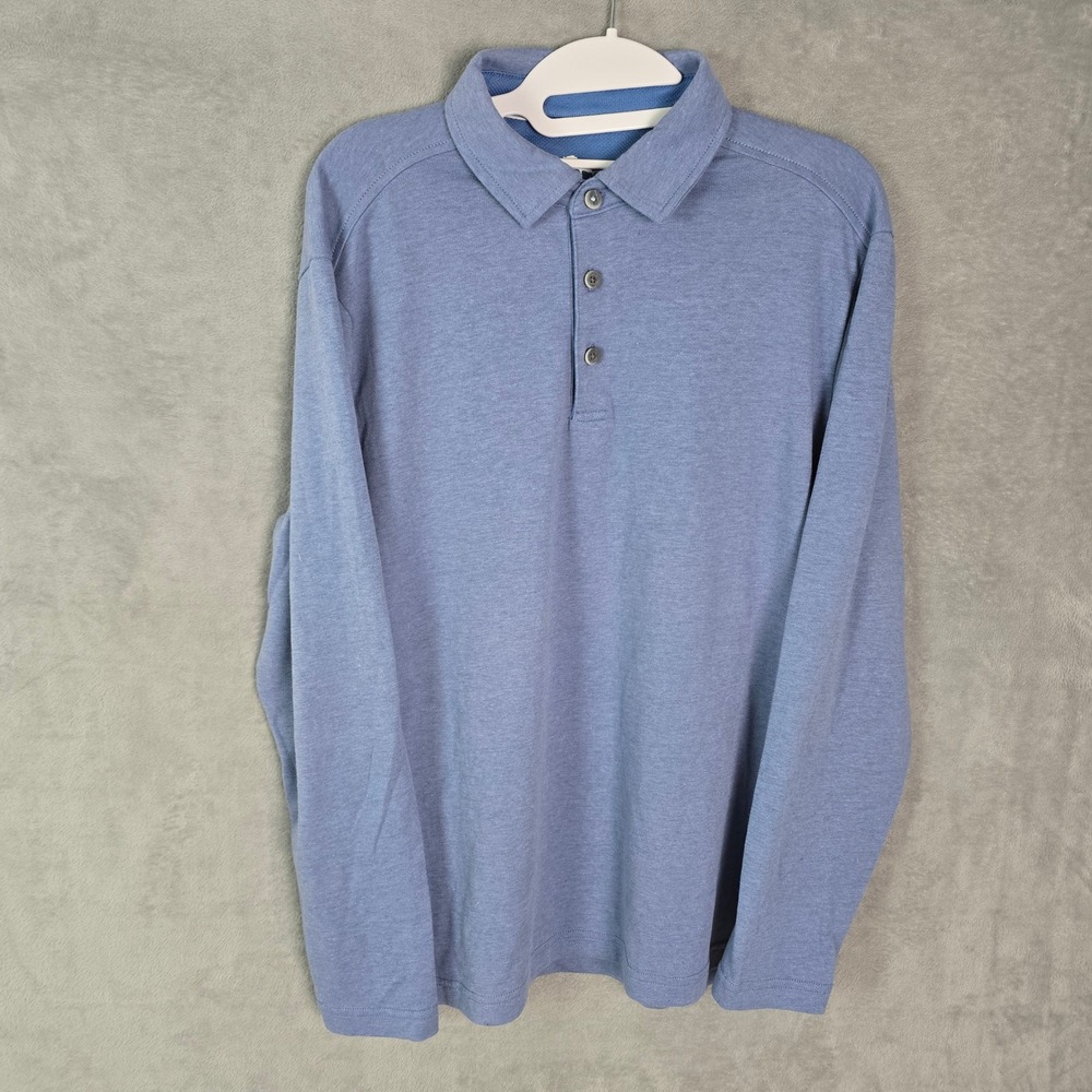 Tommy Bahama Mens Long Sleeve Polo Shirt Blue‎ Heathered Cotton Blend Small